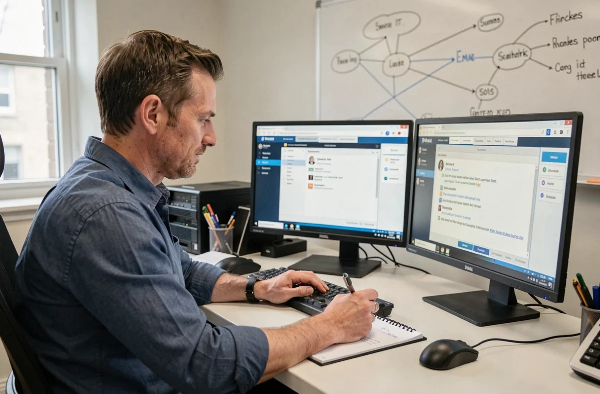Technicien support d'APS Solutions Informatiques assistant un client à distance depuis son bureau à Marseille