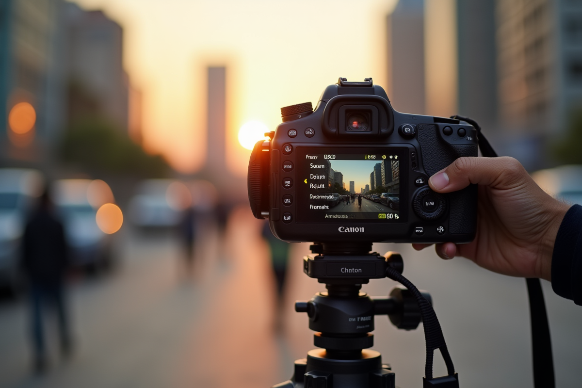 Caméra Canon EOS en extérieur dans un environnement urbain