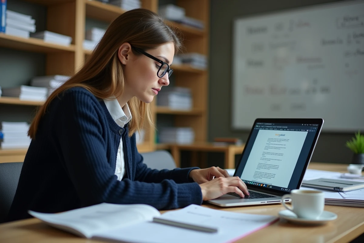 Chercheuse en laboratoire universitaire consultant ses emails via une interface webmail sur un ordinateur portable