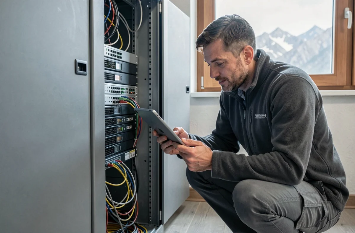 Consultant en infrastructure informatique de Coveralp intervenant chez un client en région alpine