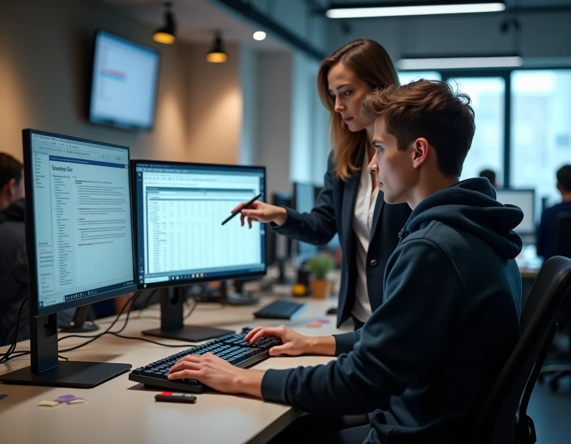 Développeur DSI et analyste métier MOA alignant les user stories et use cases sur poste de travail informatique