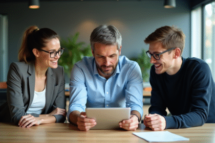 Groupe de professionnels en réunion dans un bureau moderne