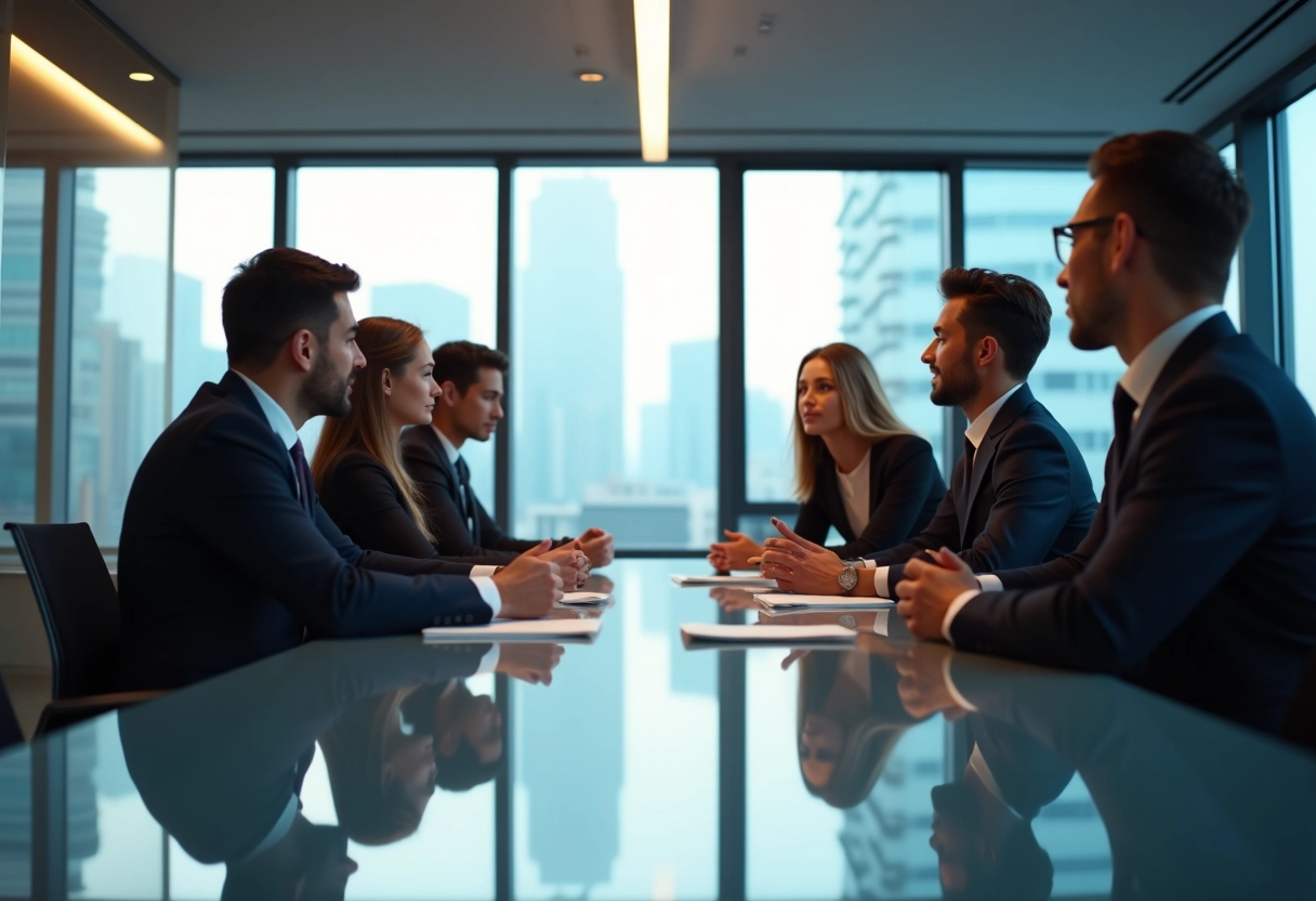 Groupe de professionnels en réunion dans un bureau moderne