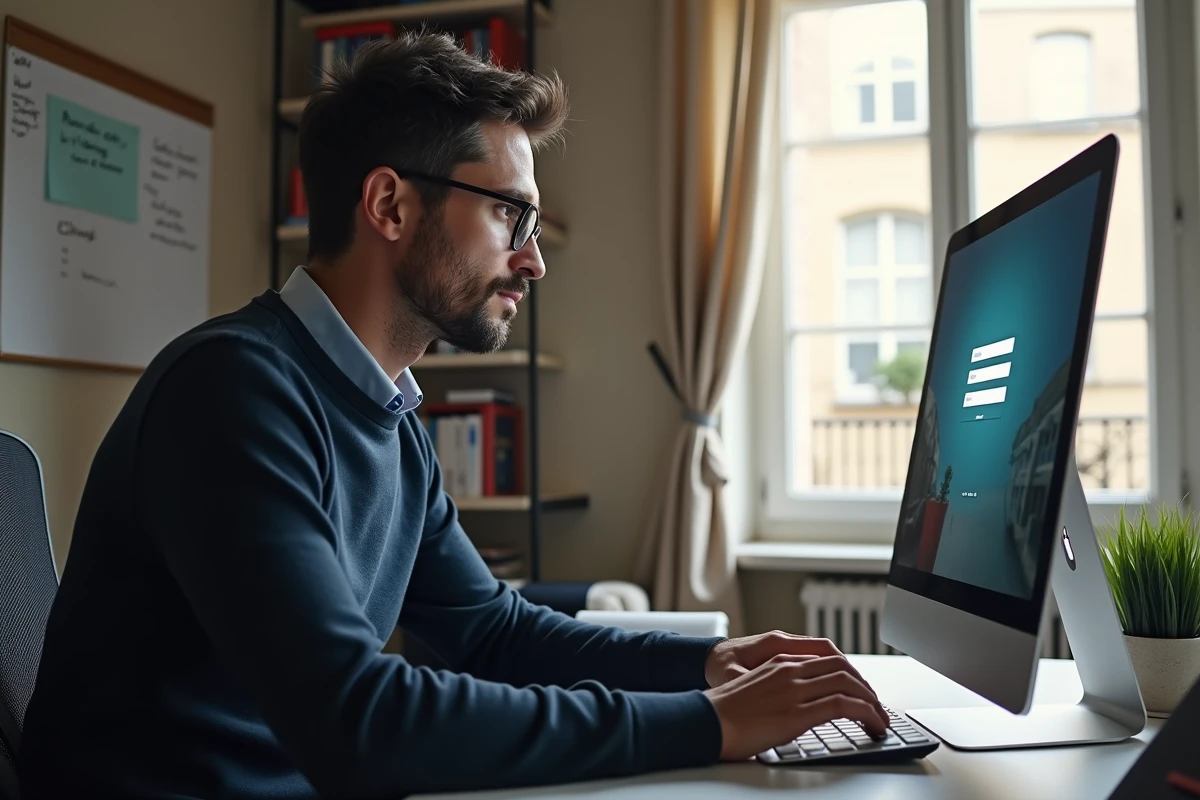 Homme résolvant une erreur de mot de passe sur le webmail de Grenoble depuis son domicile