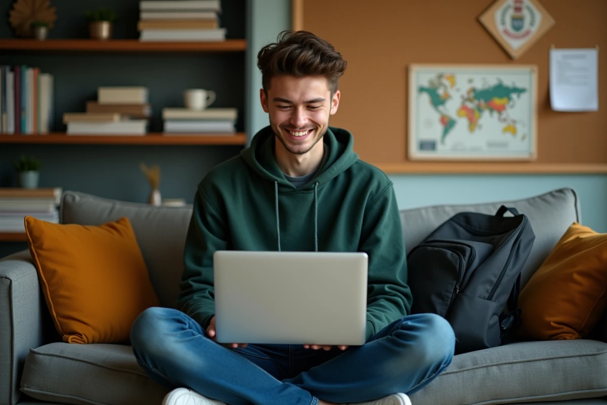 Étudiant universitaire récupérant l'accès à son compte Zimbra Lille depuis son appartement