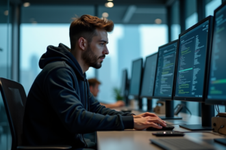 Jeune expert en cybersécurité analysant des données