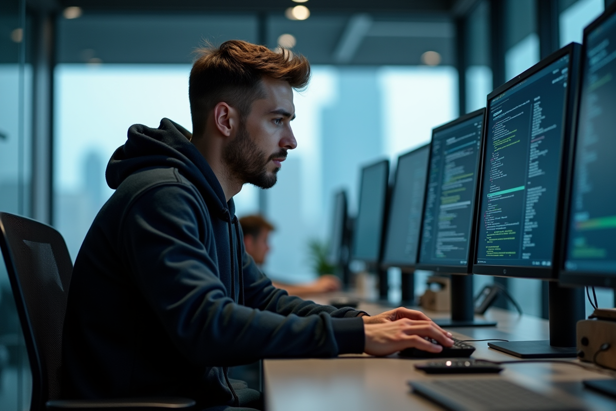 Jeune expert en cybersécurité analysant des données