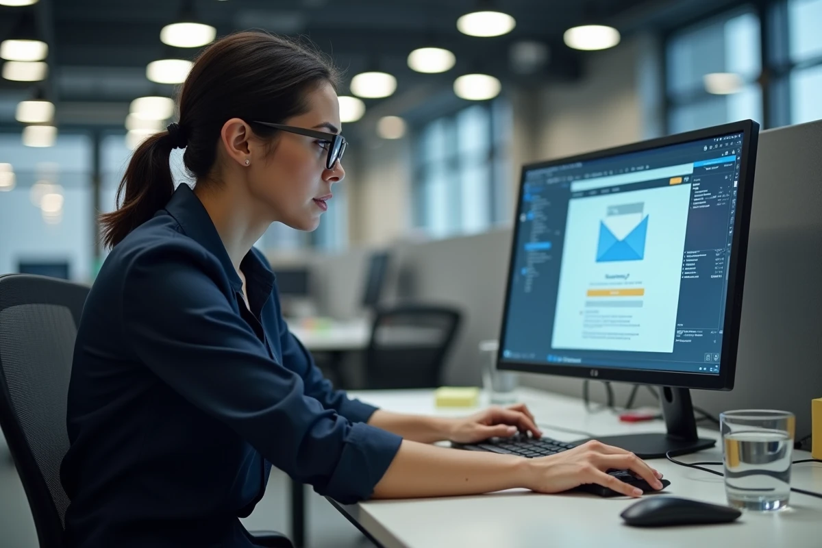 Femme au bureau essayant d'accélérer le chargement de sa messagerie Webmail Orange fr