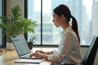 Femme d'affaires travaillant sur un ordinateur dans un bureau moderne