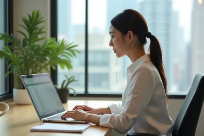 Femme d'affaires travaillant sur un ordinateur dans un bureau moderne