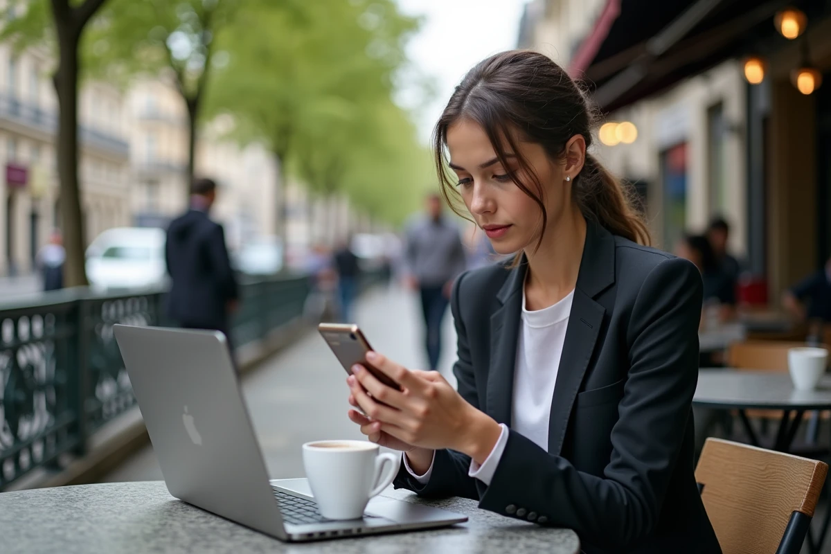 Jeune femme urbaine vérifiant son smartphone