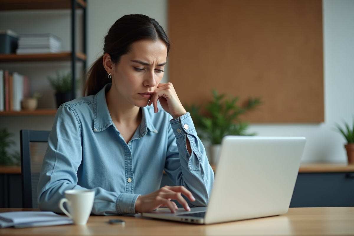 Femme au bureau à domicile se désabonnant d'emails promotionnels