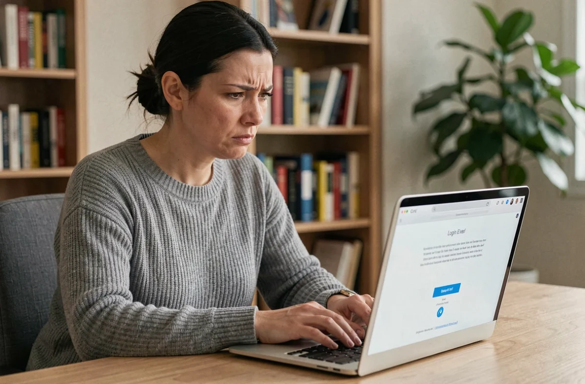 Femme frustrée devant un message d'erreur de connexion sur son webmail