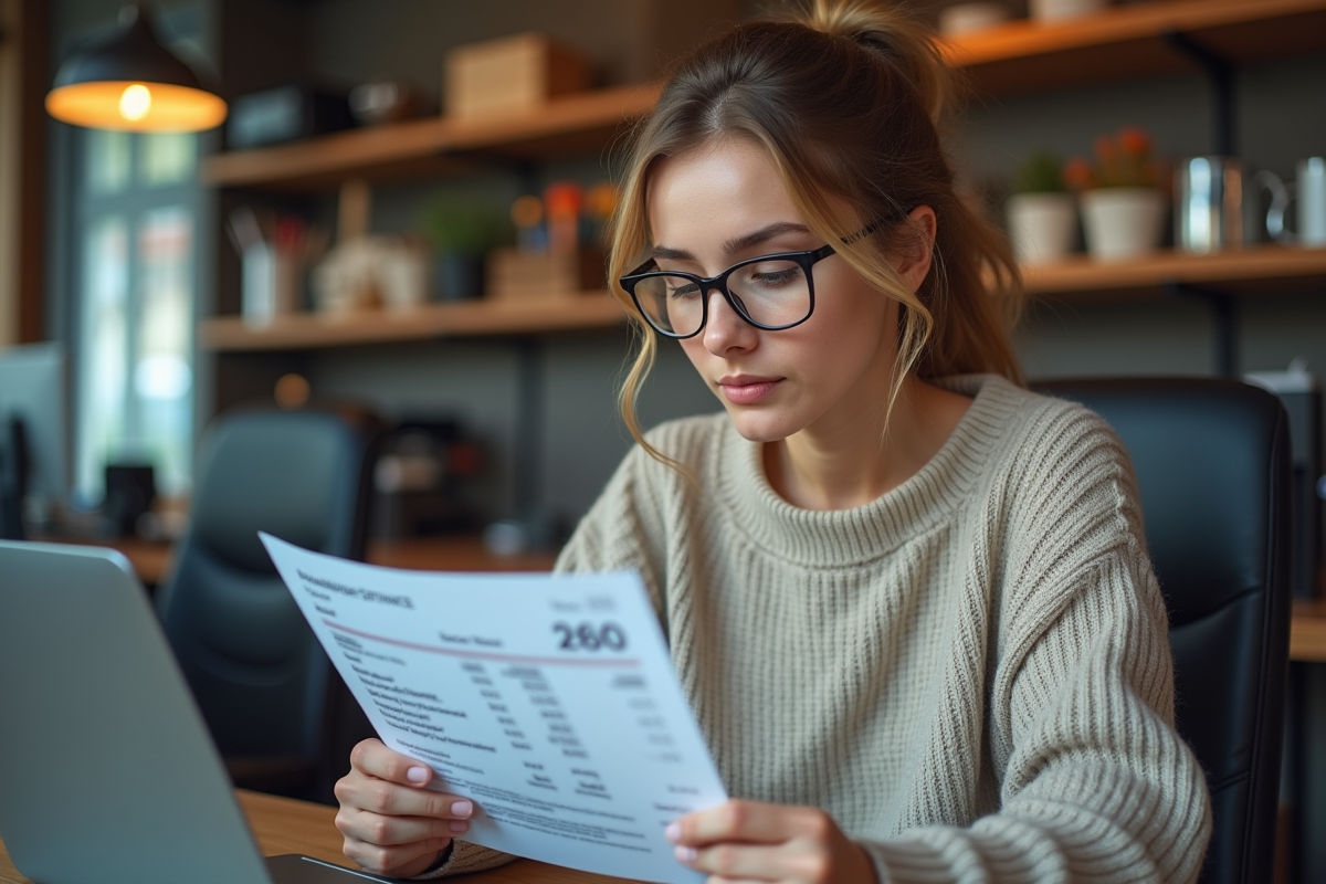 Jeune femme regardant une estimation de réparation d