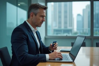 Homme d'affaires en costume au bureau moderne