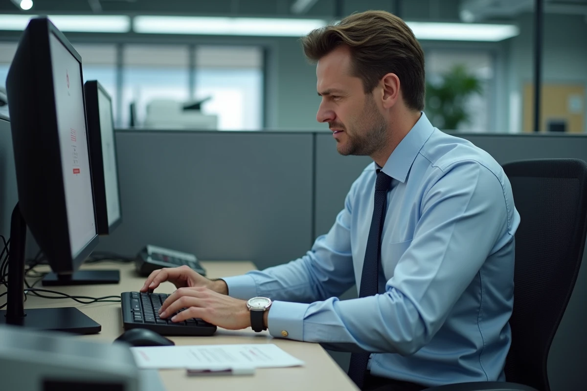 Homme d affaires travaillant sur son ordinateur en bureau moderne