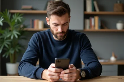 Homme tenant un Google Pixel 8 Pro en réfléchissant à la nécessité d'une assurance pour son smartphone