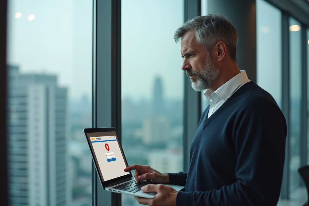 Homme regardant par la fenêtre dans un bureau lumineux