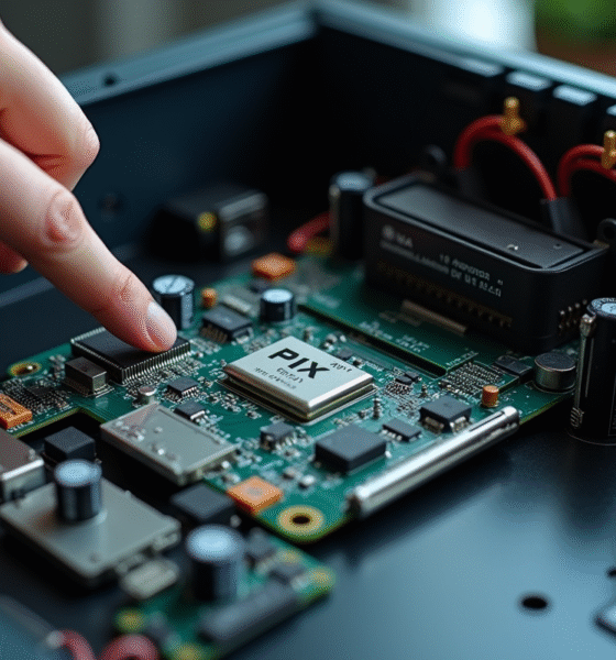 Intérieur d'un ordinateur avec circuit PIX mis en valeur