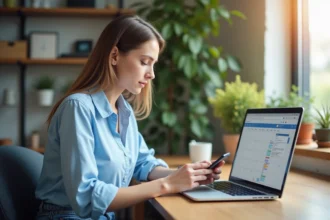 Jeune femme utilisant son smartphone et son calendrier numérique