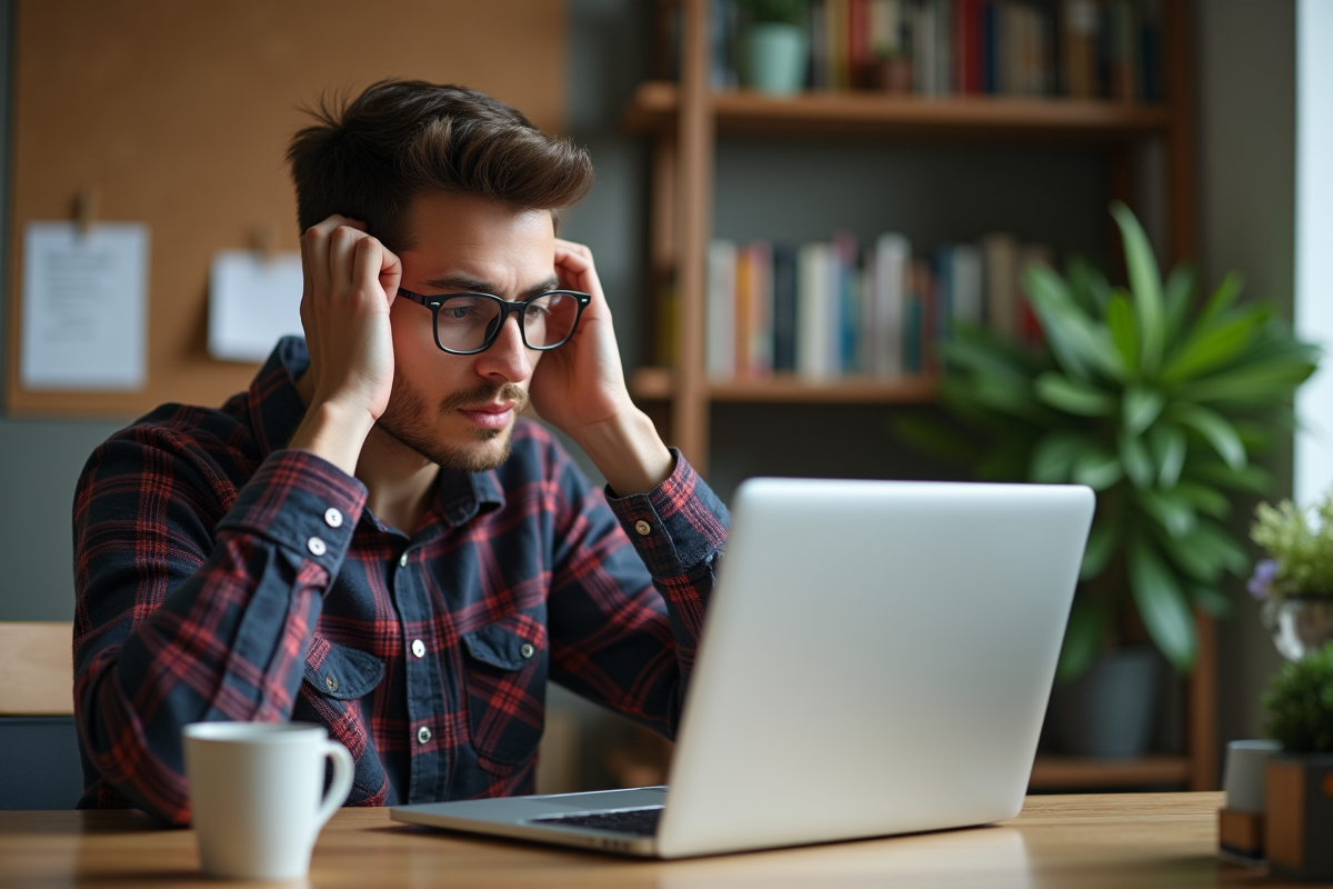 Jeune homme concentré dans son bureau à domicile