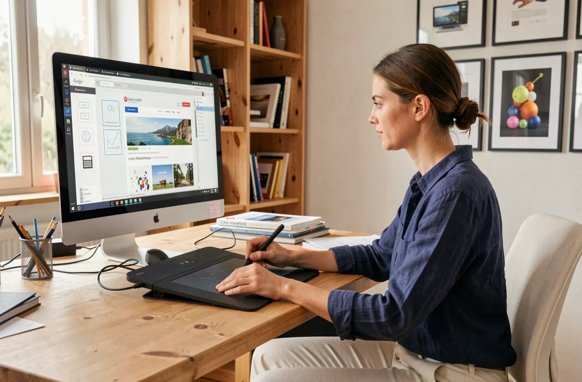Designer et développeuse web freelance en Loire-Atlantique travaillant sur des maquettes d'interface