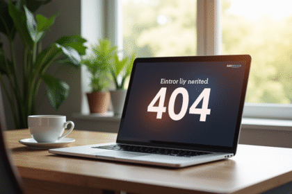Ordinateur portable affichant une page 404 créative et colorée
