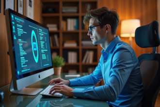 Jeune professionnel informatique au bureau moderne