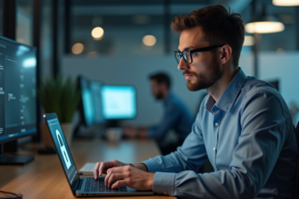 Jeune professionnel IT face à un SSL cassé sur son ordinateur