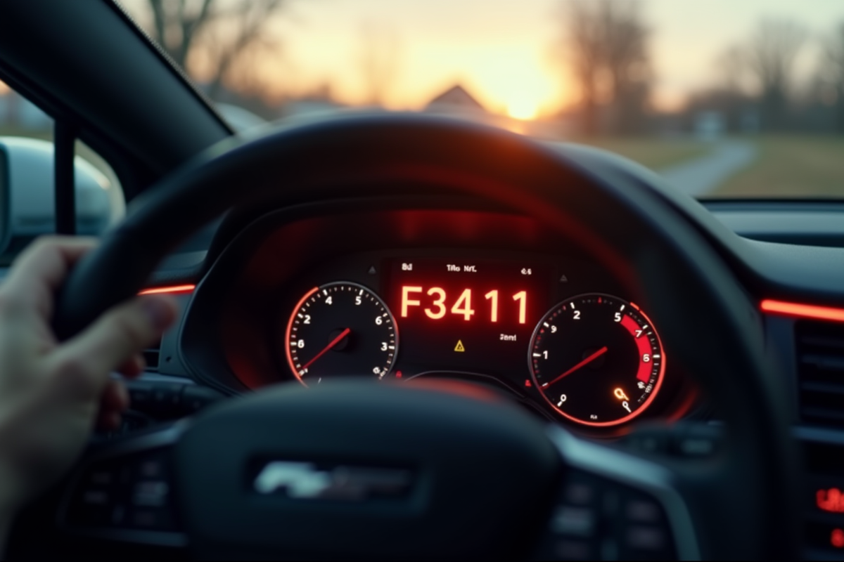 Tableau de bord de voiture affichant le code F3411 en focus