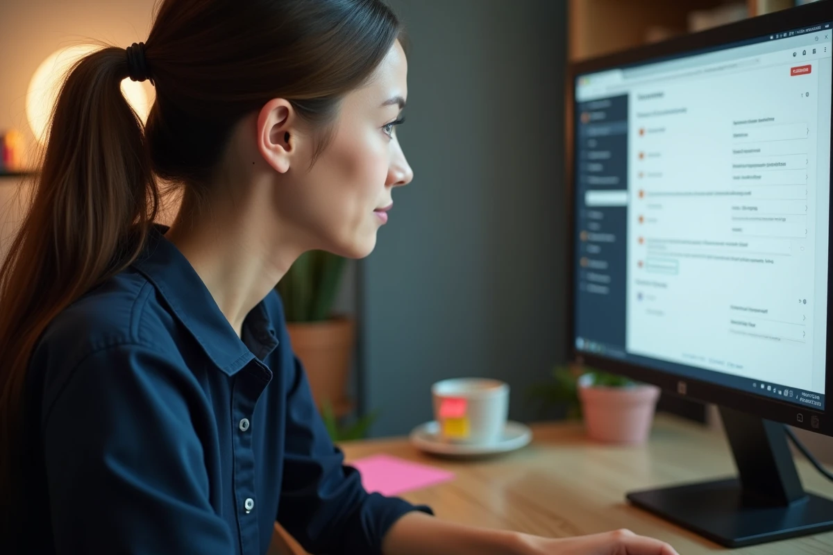 Femme utilisant l'interface Roundcube pour gérer ses alias mail Free