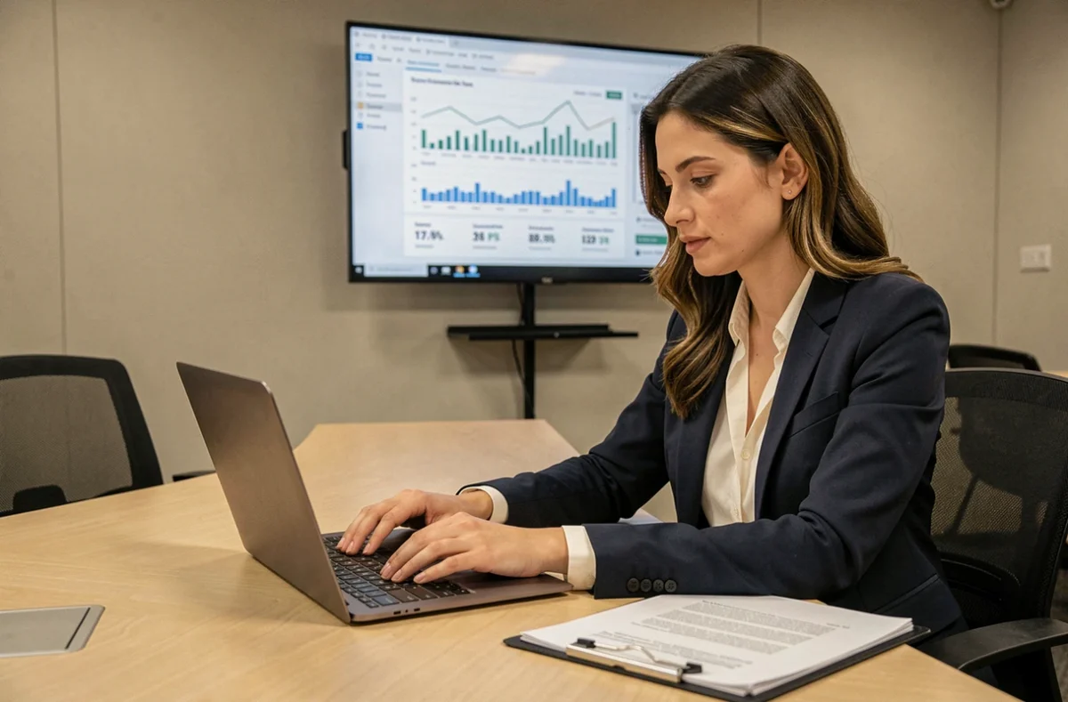 Spécialiste en infogérance de Weba Infogérance analysant un contrat de services cloud lors d'une réunion client